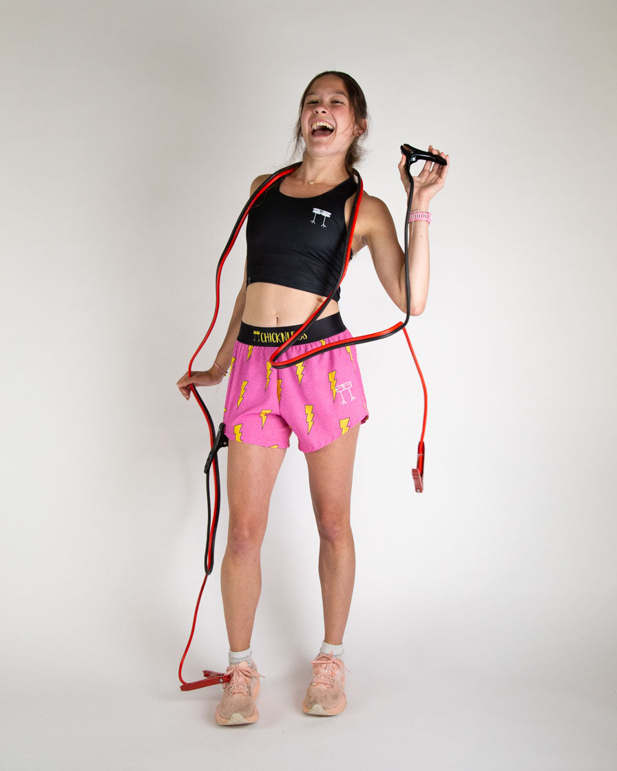 Women's Pink Bolts 4" Split Shorts