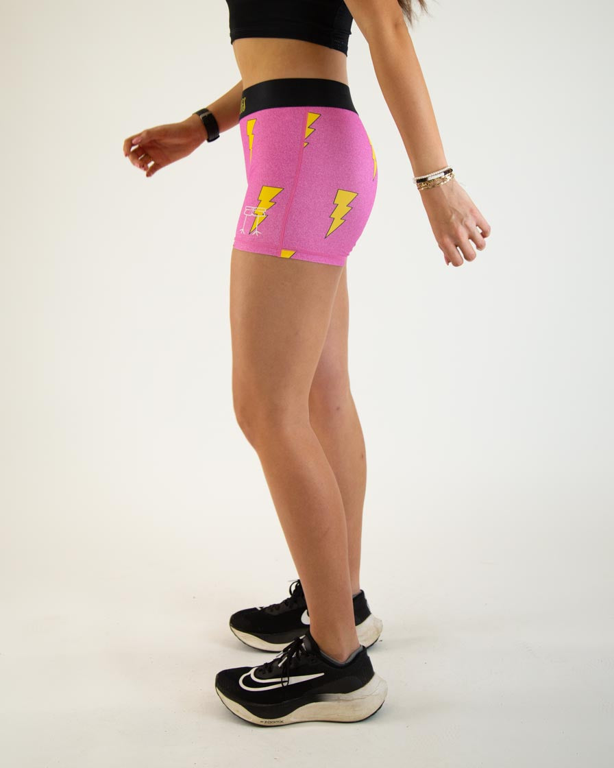 Women's Pink Bolts 3" Race Compression Shorts